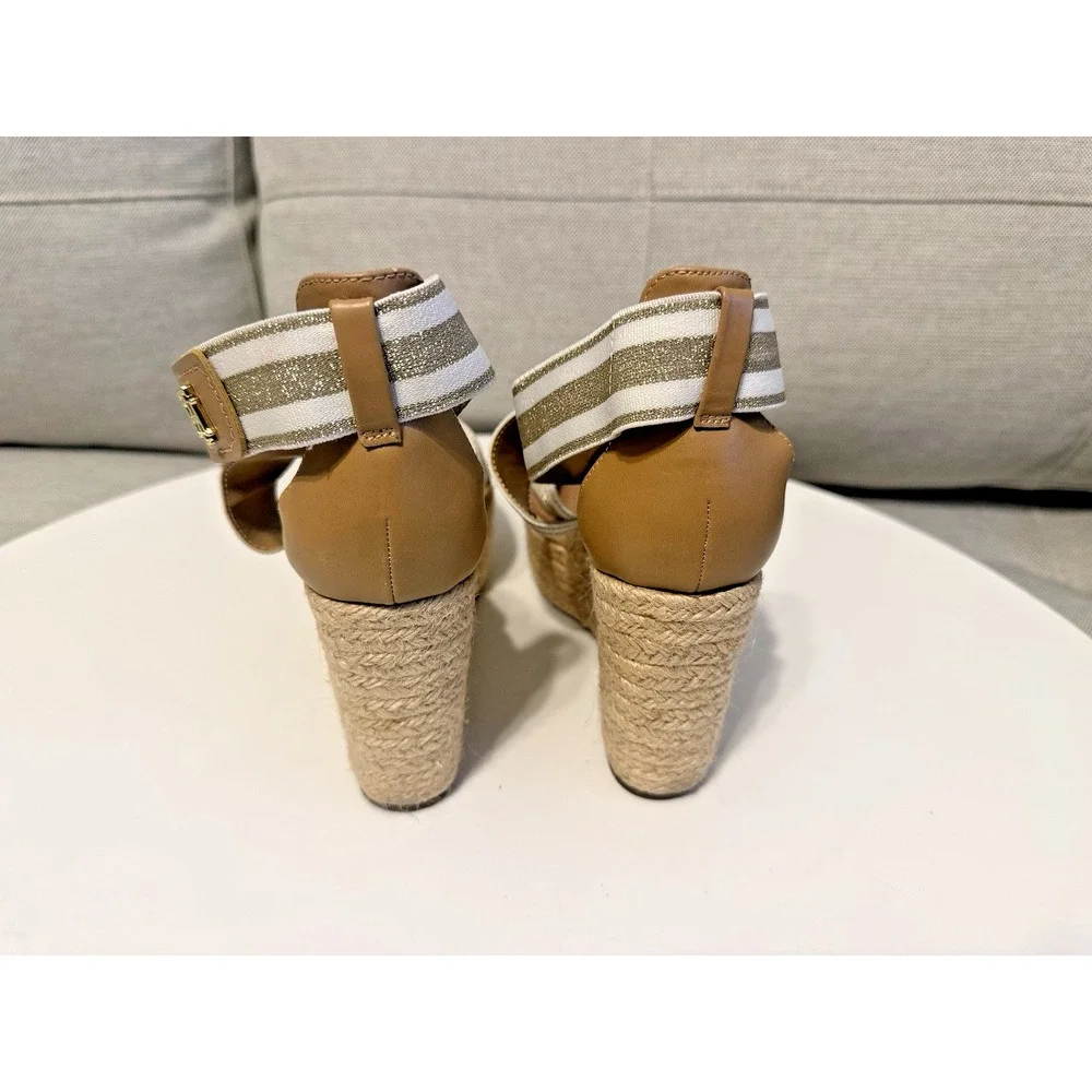 Tommy Hilfiger Shoes Womens 6 Espadrille Sandals Platform Metallic Gold Ivory